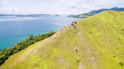 Beautiful nature view at Sirongol Hill, Timbun Mata island, Semporna Sabah, Malaysia. Aerial view