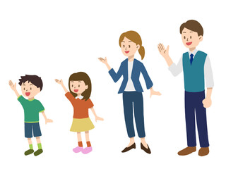 手を振る家族のイラスト
