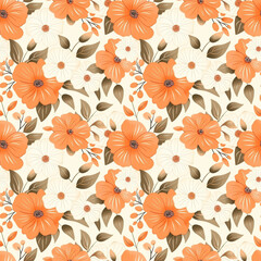 Floral orange color, form natural, seamless fabric pattern.