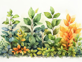 Watercolor illustration with green leaves and branches. - obrazy, fototapety, plakaty