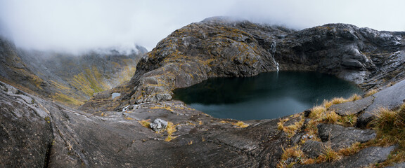 New Zealand mountain landscape near Millford Sound while hiking