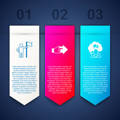 Set Man holding flag, Hand with pointing finger and . Business infographic template. Vector