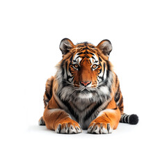 Tiger Sitting on Ground Looking at Camera. Generative AI