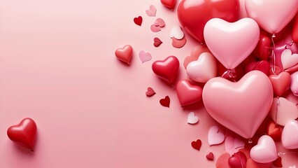 Valentine's Day , Red and Pink Heart Balloons on a Pink Background