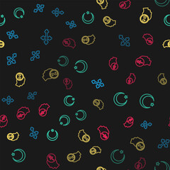 Set line Christian cross, Star and crescent, Yin Yang and Cross ankh on seamless pattern. Vector