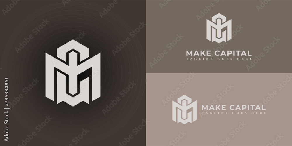 Poster abstract initial letter mc or cm logo in white color isolated on multiple background colors. the log