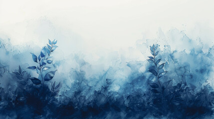 Floral abstract watercolor background in blue colors.