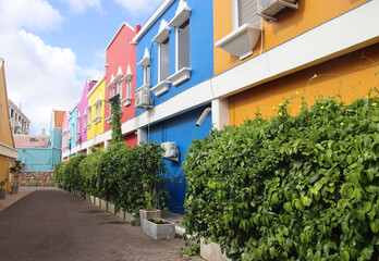 Colorful houses in Kralendijk, the capital city of Bonaire Island, Caribbean Netherlands