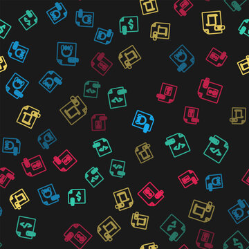 Set line MP3 file document, HTML, JS and WAV on seamless pattern. Vector