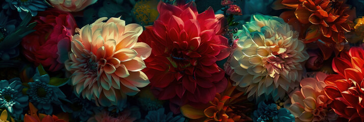 A variety of colorful flowers arranged in a bunch and displayed on a wall in a decorative manner