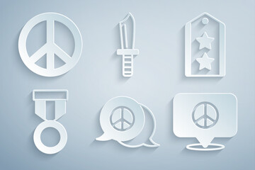 Set Peace, Military rank, reward medal, Location peace, knife and icon. Vector