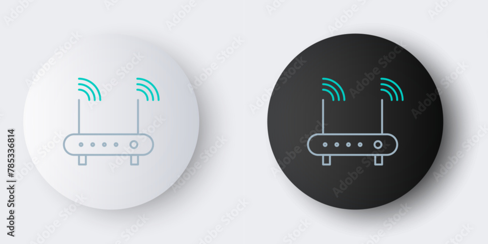 Poster line router and wi-fi signal symbol icon isolated on grey background. wireless ethernet modem router