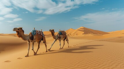 Fototapeta na wymiar Desert Landscapes: Photograph vast desert landscapes, sand dunes, and camel caravans