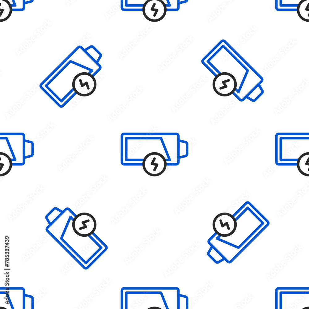 Poster line battery charge level indicator icon isolated seamless pattern on white background. colorful out