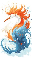 Craft a whimsical scene of a mythical phoenix rising from vibrant flames at eye-level angle, with a blend of warm hues and delicate textures echoing the essence of Impressionism