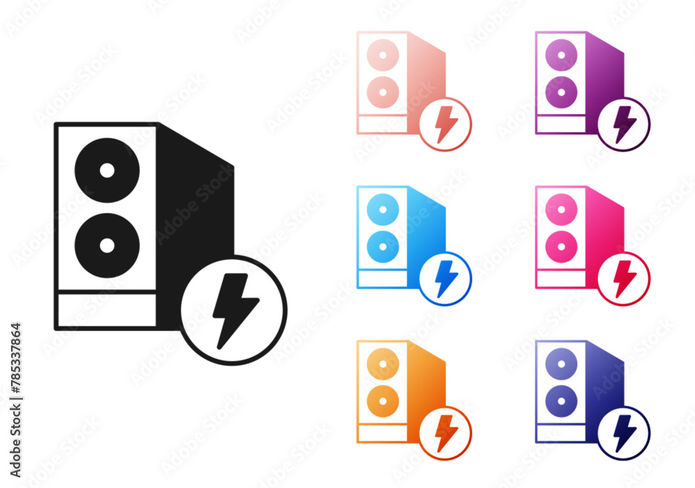 Poster black case of computer icon isolated on white background. computer server. workstation. set icons co