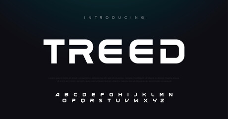 Treed Modern abstract digital alphabet font. Minimal technology typography, Creative urban sport fashion futuristic font and with numbers. vector illustration