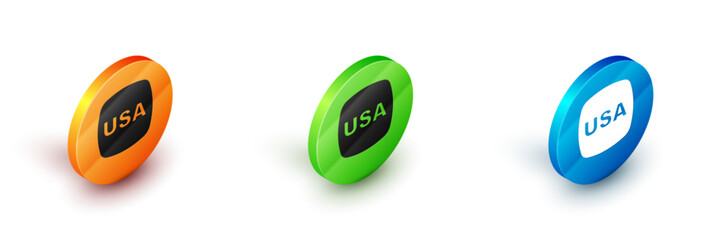 Isometric USA Independence day icon isolated on white background. 4th of July. United States of America country. Circle button. Vector