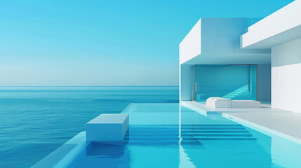 A large swimming pool is placed beside the ocean, offering a unique experience of a pool overlooking the vast waters