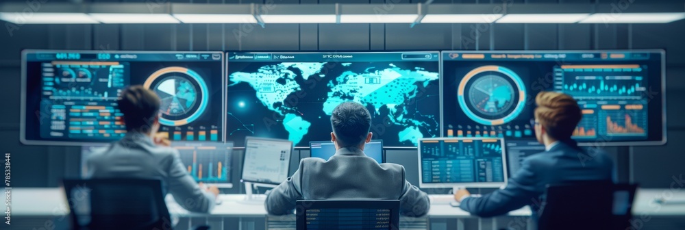 Aufkleber Diverse Team of Professionals Monitoring Data in High-Tech Security Operations Center