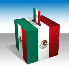 Mexico, american country, voting ballot box with national flag and coat of arms, vector illustration