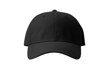 Shadowed Elegance: A Black Baseball Cap. On a White or Clear Surface PNG Transparent Background.