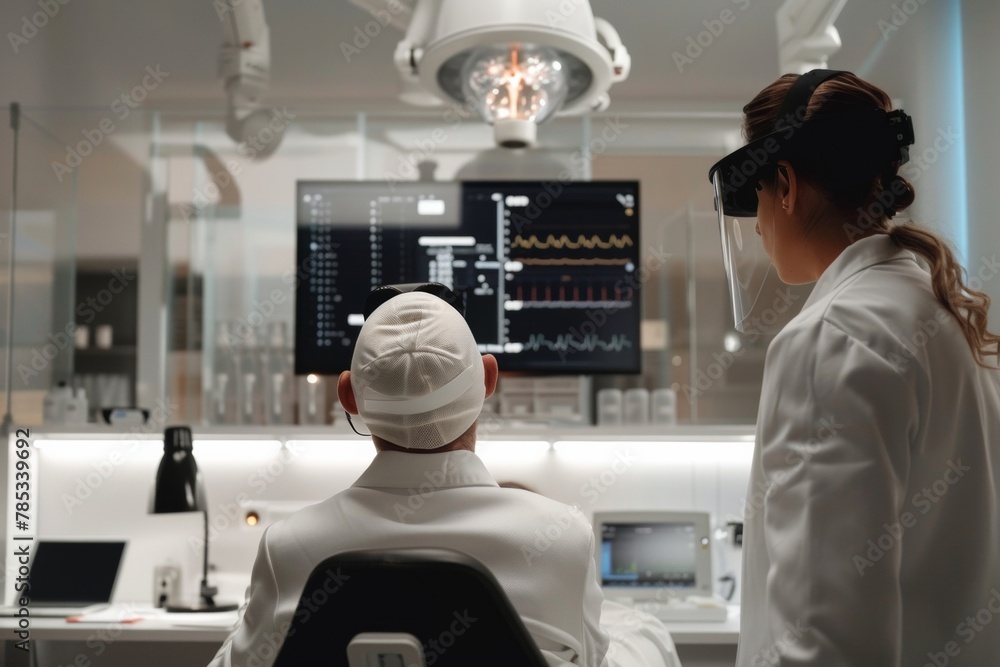 Poster diverse medical team analyzing data in high-tech laboratory