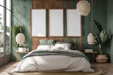 Mock Up Poster Frame Living Room Interior Background - 3d Render, 3d Illustration. Beautiful simple AI generated image in 4K, unique.
