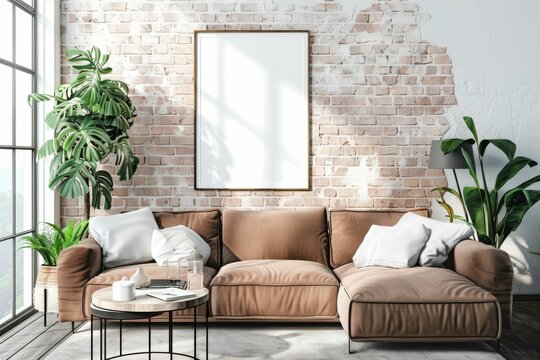 Mockup frame in interior background, room in light pastel colors, Scandi-Boho style. Beautiful simple AI generated image in 4K, unique.