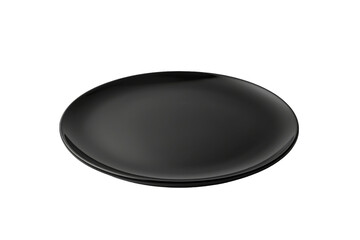 Elegance in Contrast: Black Plate on White Canvas. On a White or Clear Surface PNG Transparent Background.