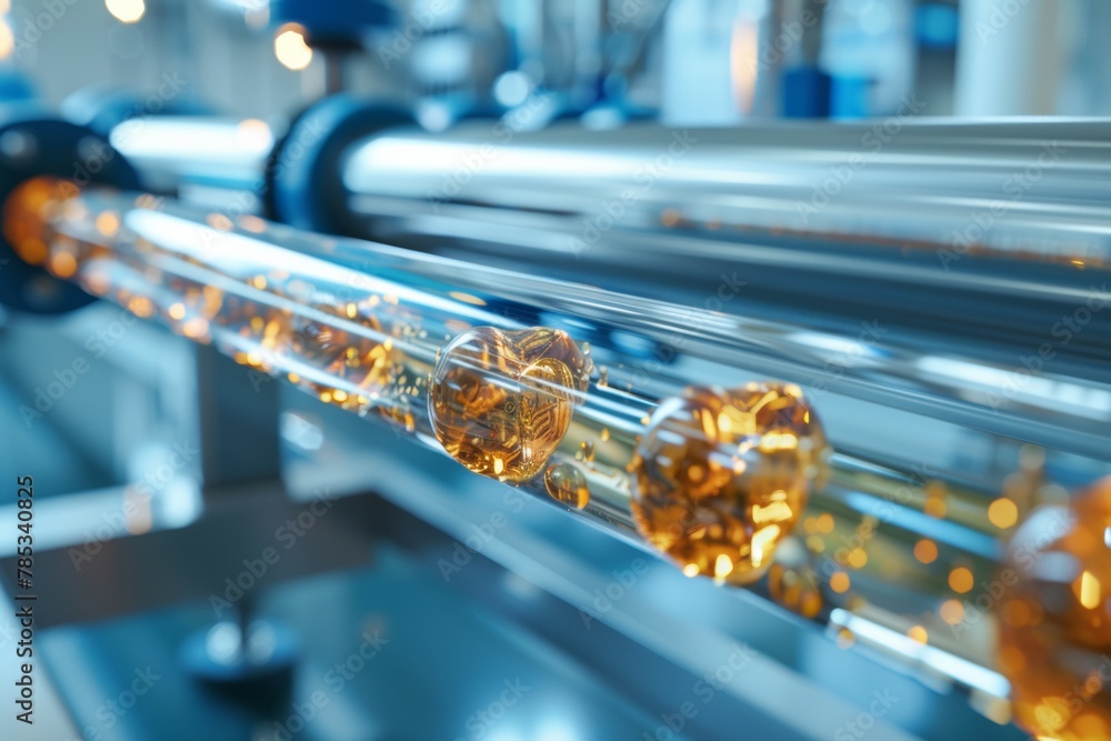 Fototapete precision machinery in action: automated industrial production line processing clear objects