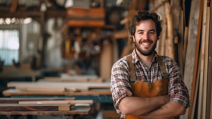 Young man setting up a carpentry and woodworking business. Concept: handicraft, do-it-yourself
