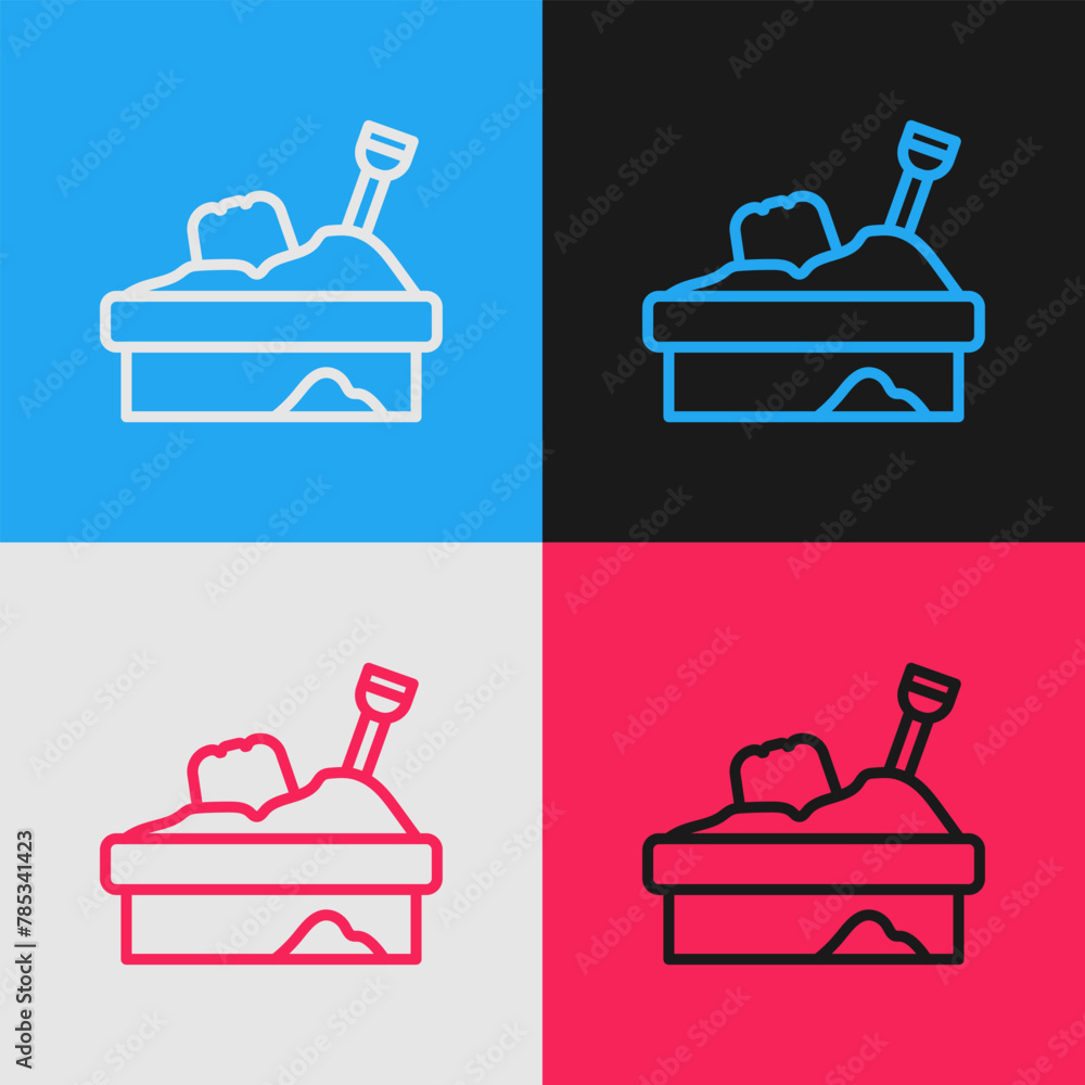 Poster pop art line sandbox with sand icon isolated on color background. vector