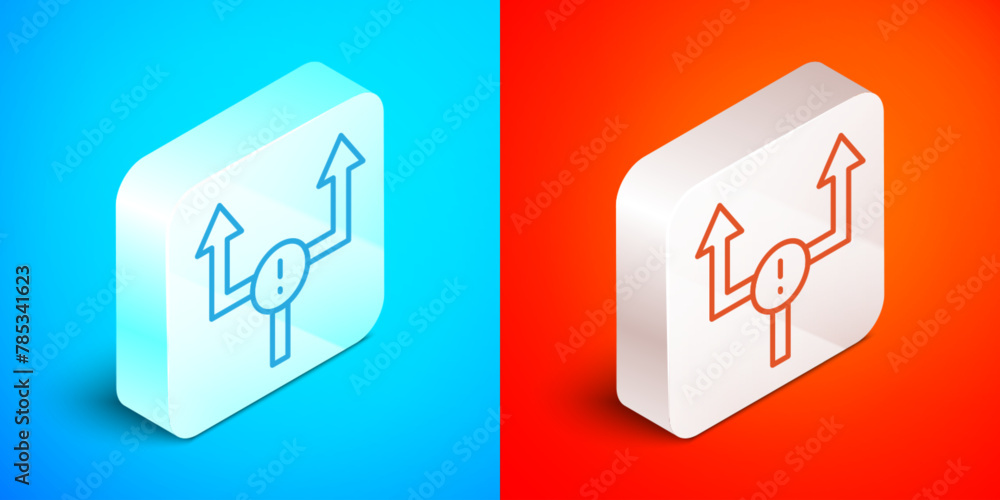 Poster isometric line arrow icon isolated on blue and red background. direction arrowhead symbol. navigatio