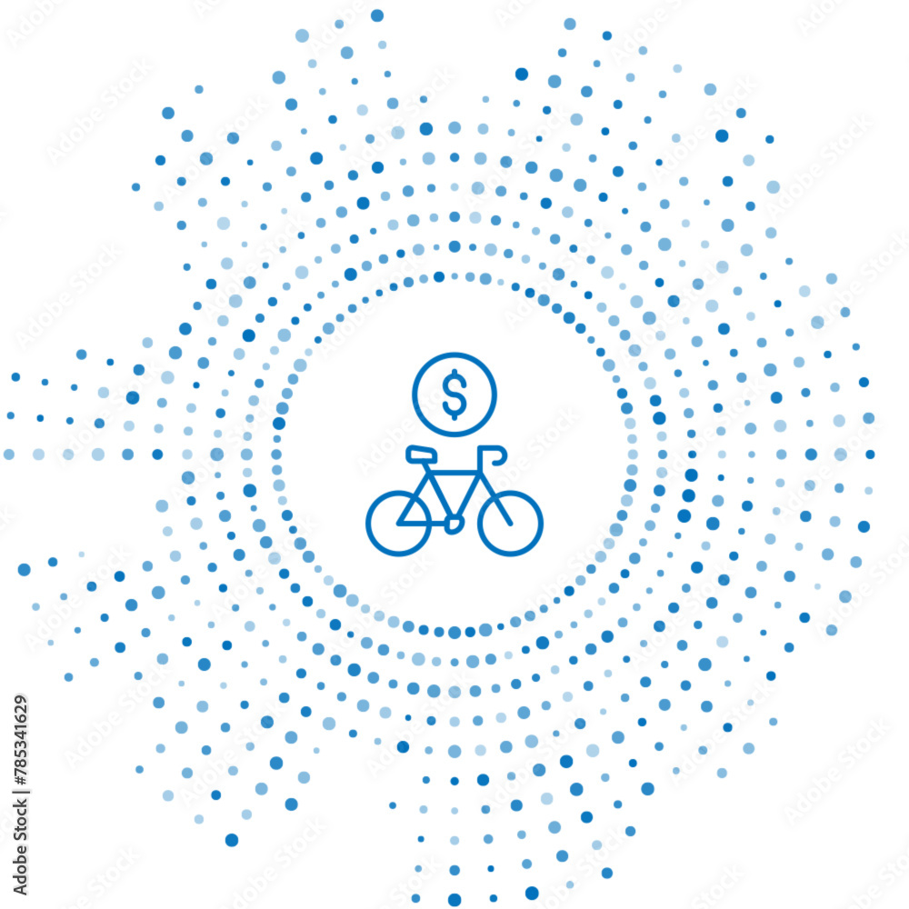 Poster blue line bicycle rental mobile app icon isolated on white background. smart service for rent bicycl