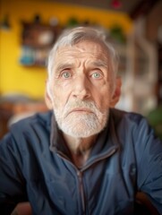 Elderly White Man with Expressive Eyes in Casual Setting