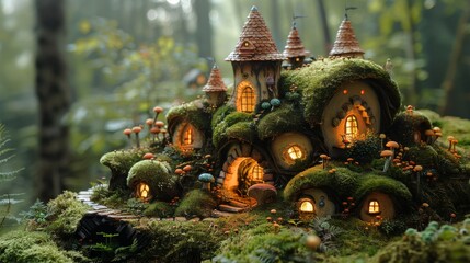 Fototapeta premium Fairy Tale Scenes: Create whimsical scenes reminiscent of fairy tales, with castles, enchanted forests, and magical creatures. 