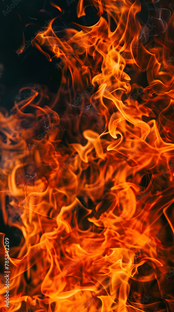 Wall mural Close up photo of flames from a big fire on black background