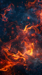Close up photo of flames from a big fire on black background