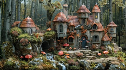 Fototapeta premium Fairy Tale Scenes: Create whimsical scenes reminiscent of fairy tales, with castles, enchanted forests, and magical creatures. 