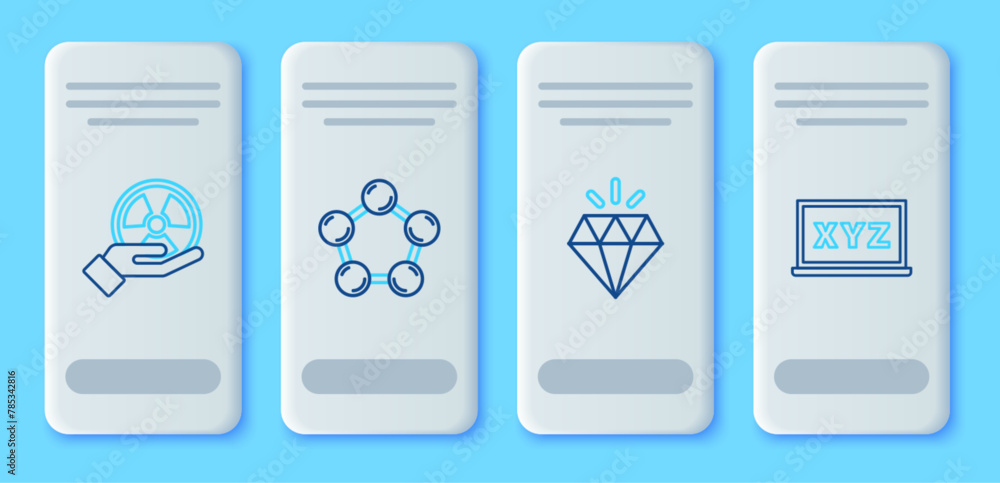 Poster set line molecule, diamond, radioactive and xyz coordinate system icon. vector