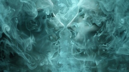 Obraz premium Sempiternal concept, two people in smoke, futuristic medicine creativity