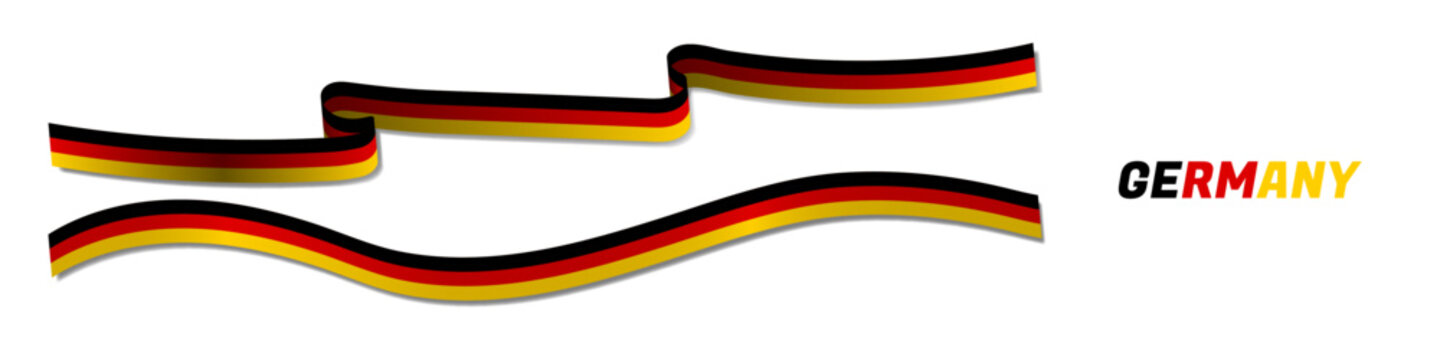 3d Rendered German Flag Ribbons with shadows, isolated on dark background. Curled and rendered in perspective. Graphic Resource. Editable Vector Illustration.	