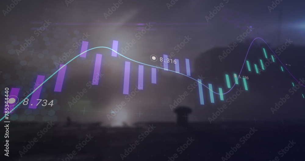Poster image of financial data processing over cityscape