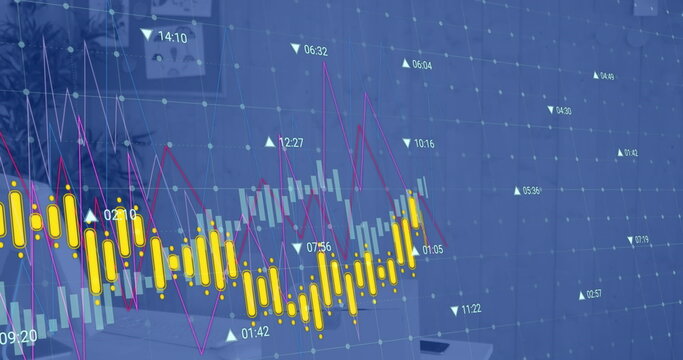 Image of financial data processing over office desk