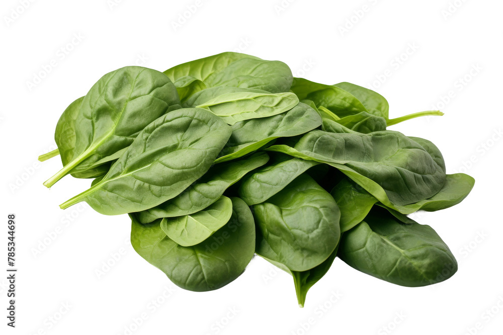 Wall mural A Verdant Cascade: Lush Spinach Leaves Piled High. On a White or Clear Surface PNG Transparent Background.