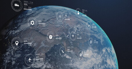 Naklejka premium Image of icons with data processing over globe