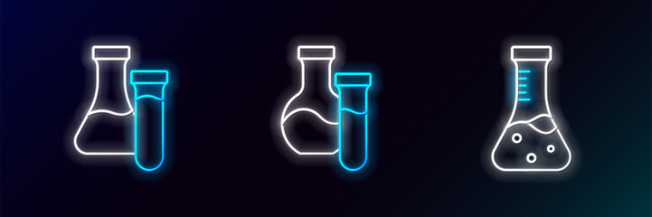 Set line Test tube, and icon. Glowing neon. Vector