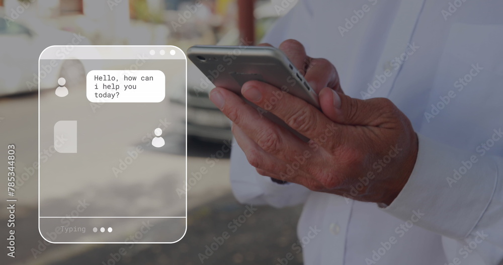 Aufkleber image of digital interface with online communicator over man using smartphone