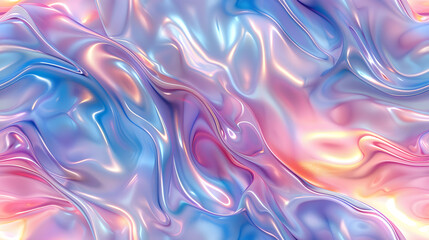 Seamless pattern pf pastel-colored holographic texture, with smooth flowing liquid 